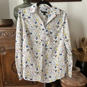 J Crew Paris French Cafe Novelty Print Popover Shirt
